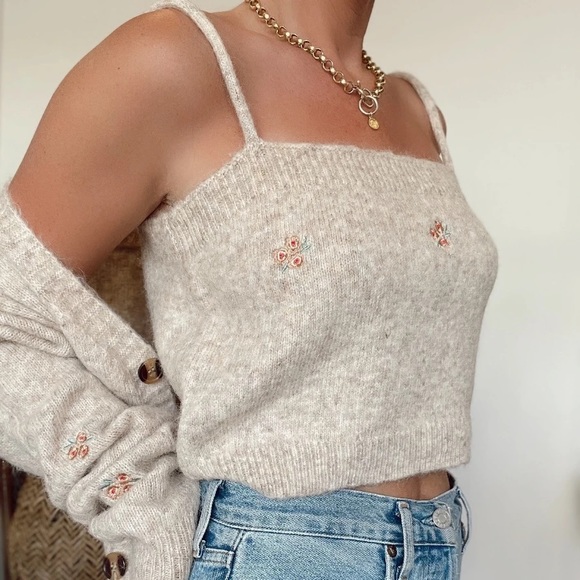 Floral Knit Cardigan Set Beige - New - Picture 2 of 9